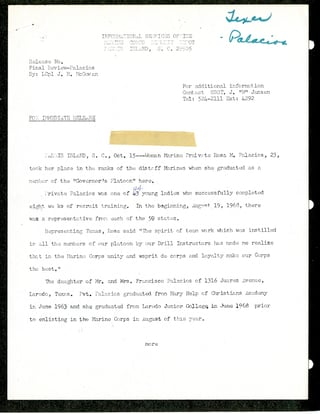 Typewritten description of Rosa Palacios's work and background