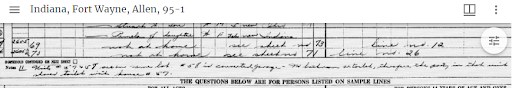 Screen capture of a population schedule from Allen County, Indiana, showing the notes field.