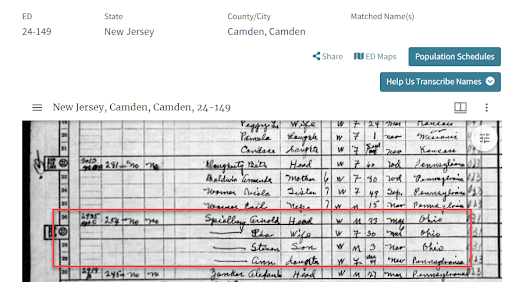 1950 Census population schedule from Camden County, New Jersey showing Steven Spielberg
